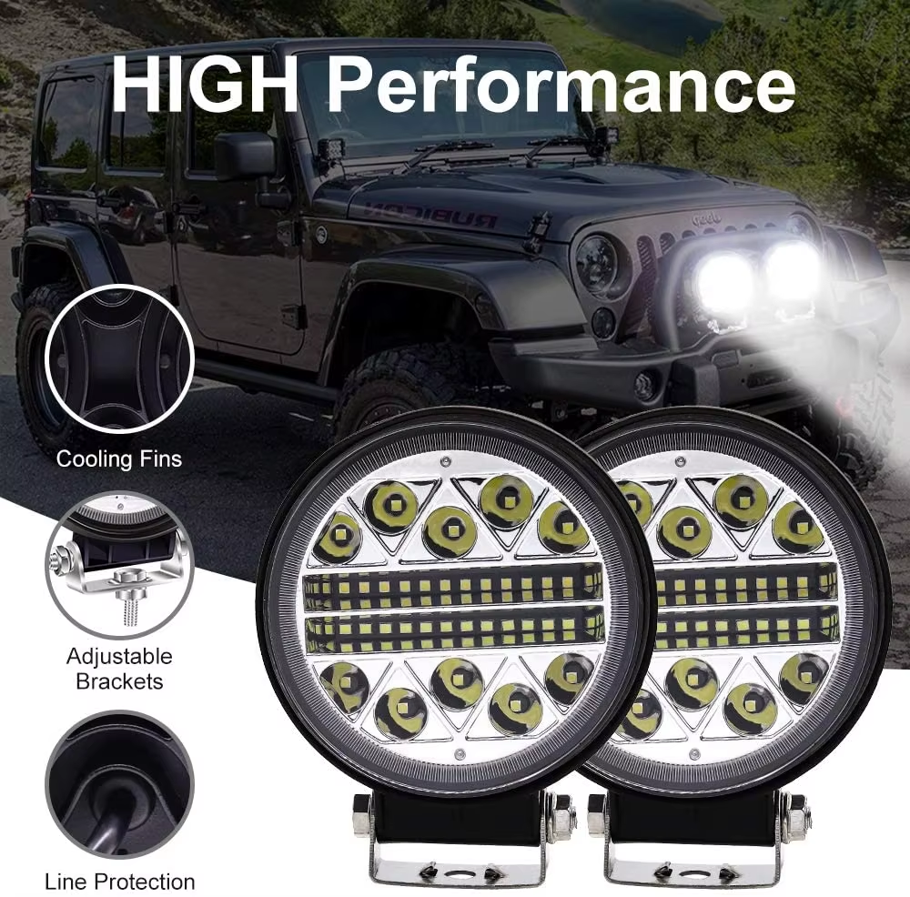 4 インチ 72 ワット LED ラウンドスポットワークライトコンボフラッドドライビングアンバーフォグランプトラック SUV 4WD 4x4 Led バーオフロード ATV ジープトラクター