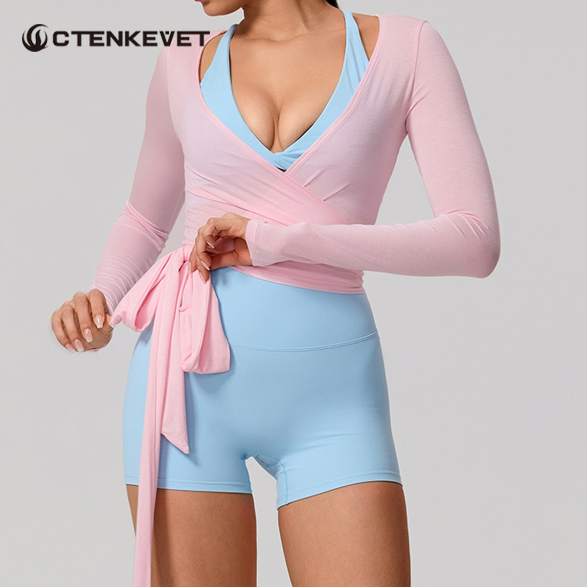 新しい夏の女性のヨガ長袖ワンピースストラップヨガ服女性トレーニングプレミアムバレエラップトップス女性ジムスポーツトップ