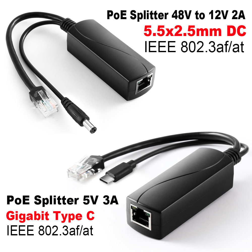 ギガビットタイプC PoEスプリッタ5V 3A、IEEE 802.3af標準、10/100/1000MbpsタイプCパワーオーバーイーサネットスプリッタ、5Vデバイス用DC