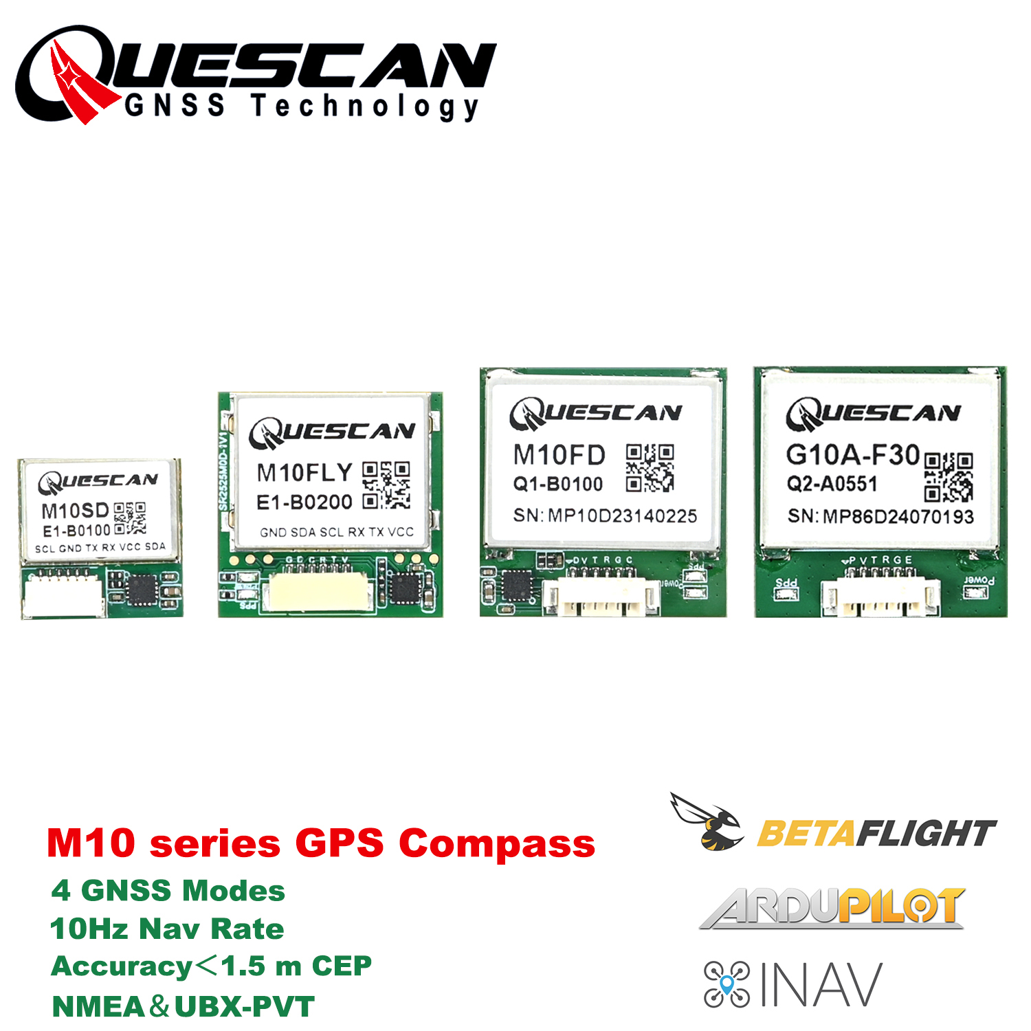 QUESCAN M10 10Hz GPS GNSS モジュール FPV ドローン Betaflight ArduPilot Pixhawk INAV GPS Galileo GLONASS BeiDou 用コンパス 5883 付き