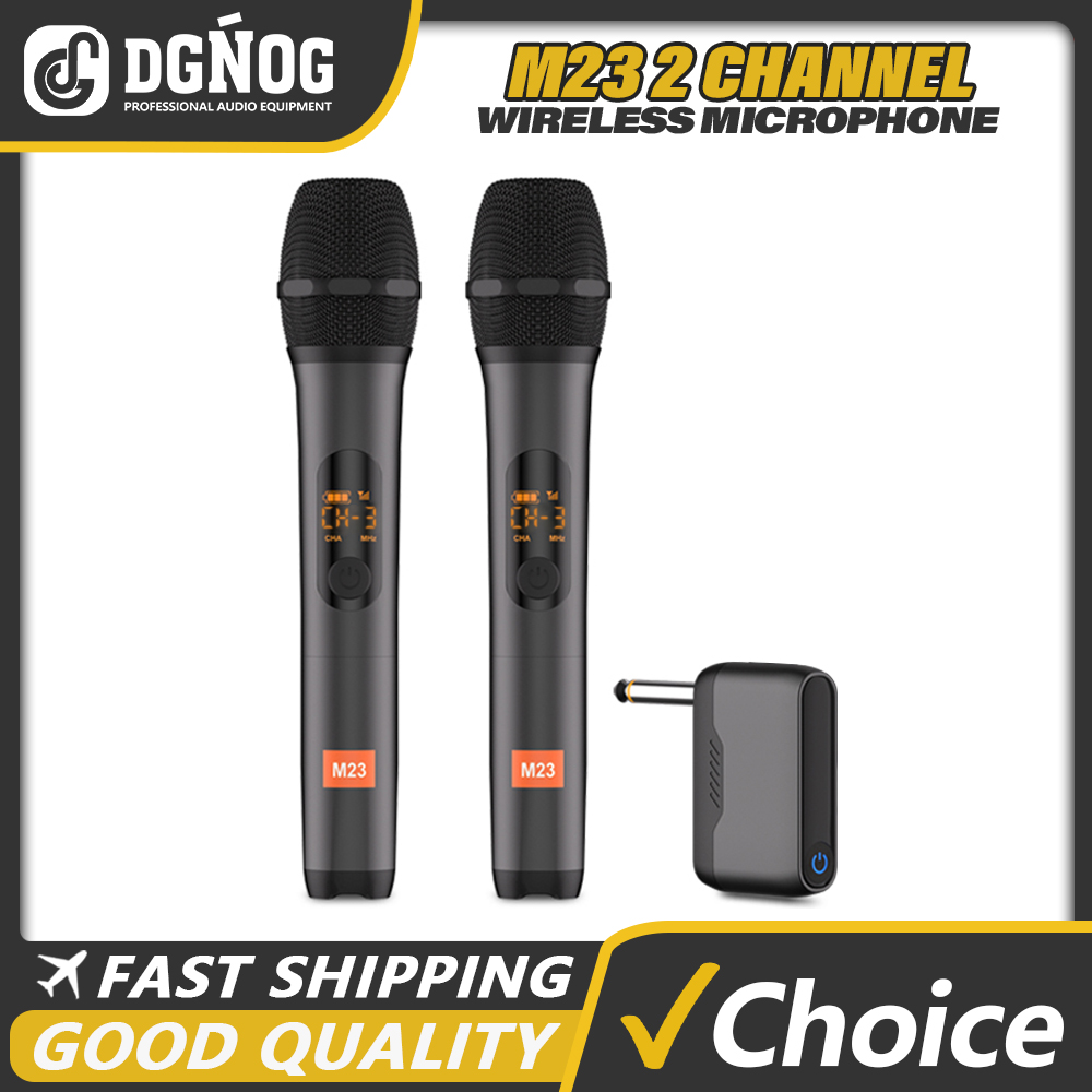 M23 UHF 2チャンネルワイヤレスマイクカラオケシステム、充電式レシーバー付き、教会パーティー用ワイヤレスハンドヘルドマイク
