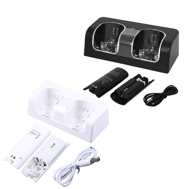 Wii リモコン 896C 用 2 充電式 2800 mAh バッテリーパック付き 2 ポート充電ステーション