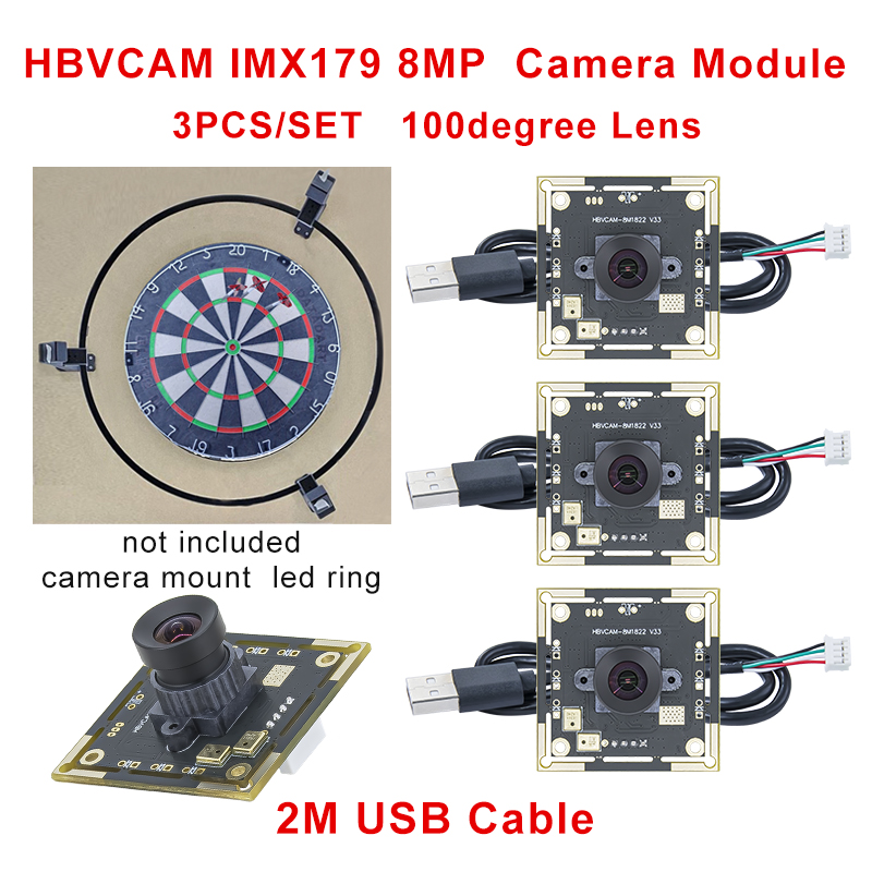 HBVCAM 8MP 100 度カメラモジュール IMX179 オートダーツスコアリングシステム用 30fps 2m ケーブル解像度 1920x1080