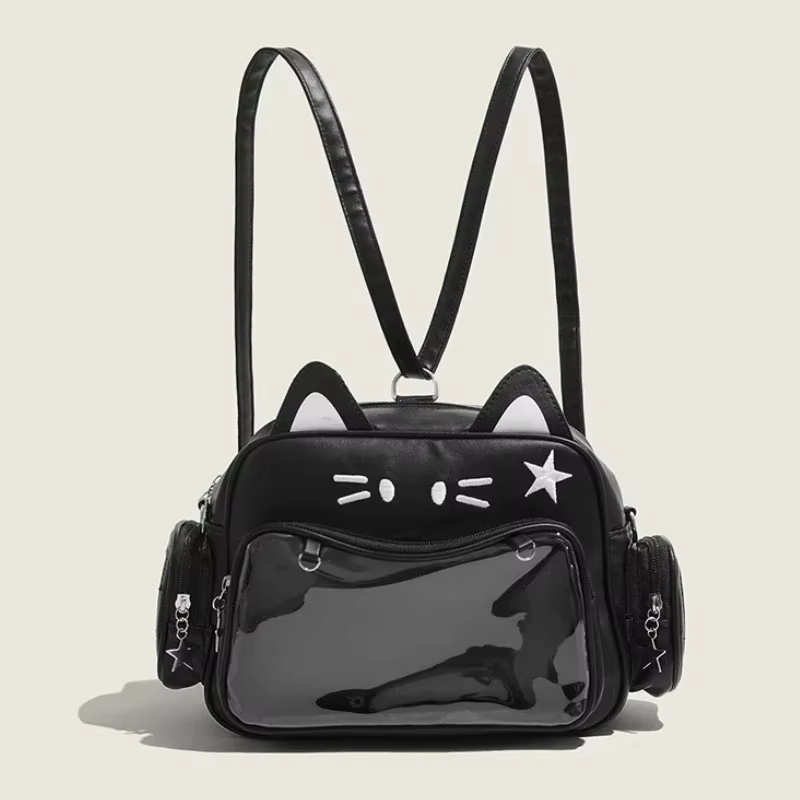 新しい Y2K 韓国かわいい猫 Ita バッグかわいい PU ショルダーバッグ女の子透明ポケット原宿クロスボディバッグ女性のファッションバックパック