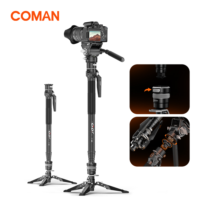 COMAN M1 プロ V5 カーボンファイバートラベル一脚クイックリリースプレートデジタル一眼レフカメラ軽量ワンクリックリフティング三脚ホルダー