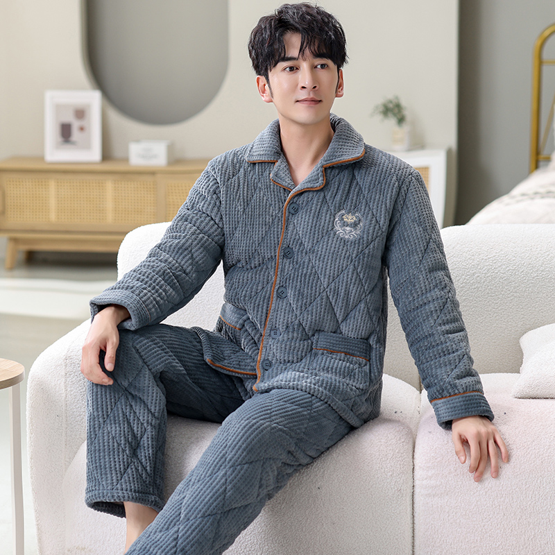 冬厚い 3 層キルティング男性動物パジャマ セット睡眠トップス