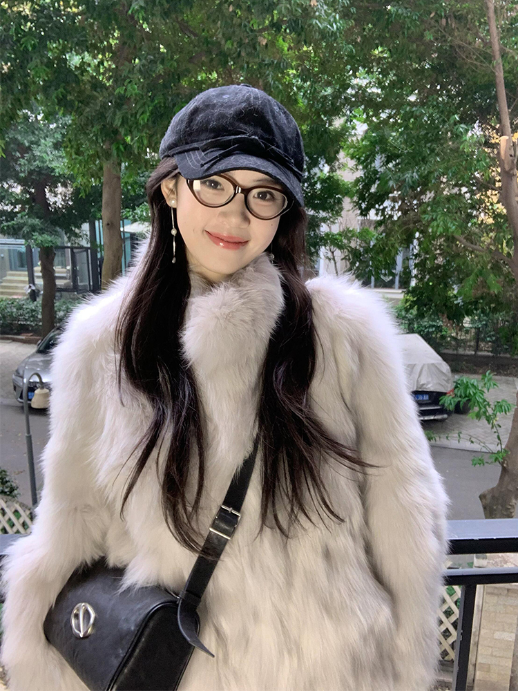 Fall Winter Short Thickened  Fur Jacket Women's Stand Collar Warmth Simulation Leather Coat College Style Straight Tube Type