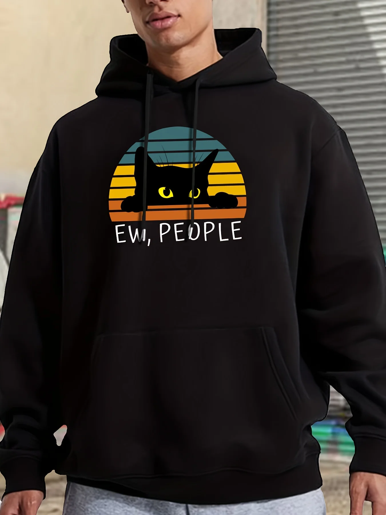 Cat ew people プリント カジュアル ファッション カレッジ スタイル フード付きスウェットシャツ、秋冬のベルベットで男性にも女性にも適しています。