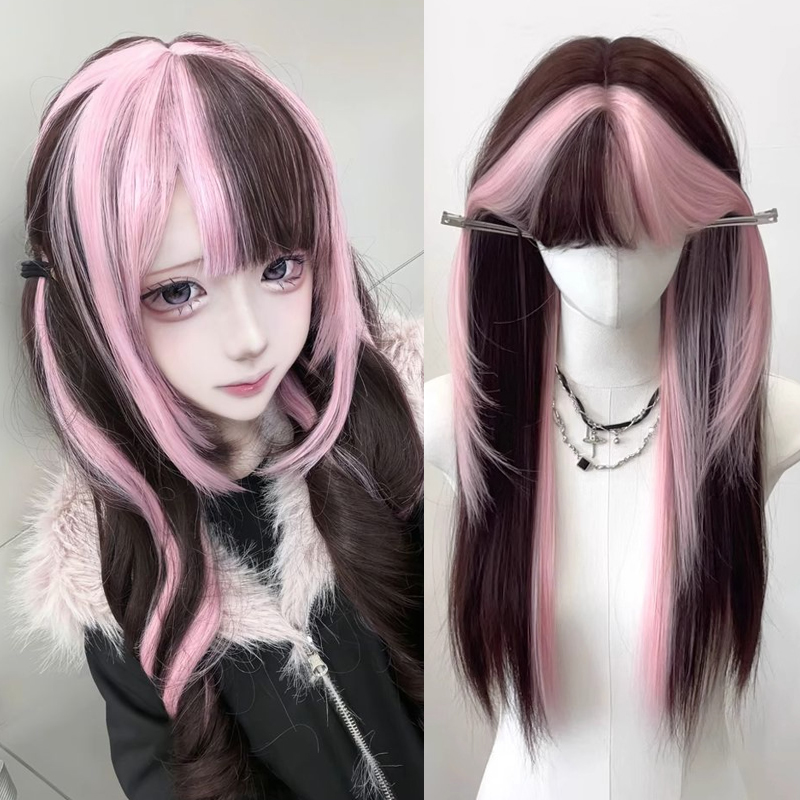 ロングストレート女性ウィッグピンク強調表示かつら人工毛エクステンションかつら Jirai Kei 髪型女性のための Cos Draculaura