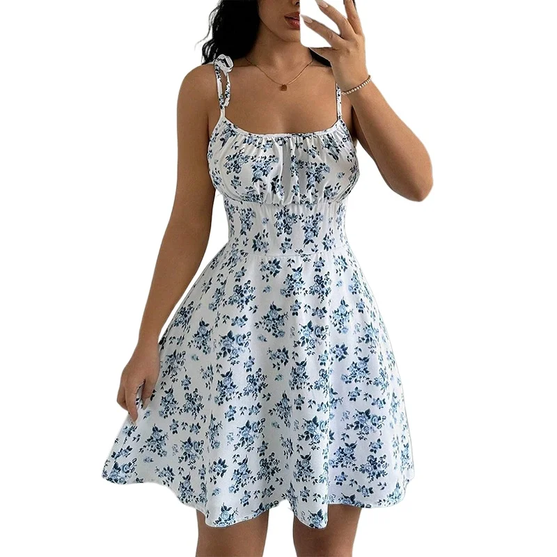 女性の花柄スパゲッティストラップサンドレスビーチショートドレス夏 2020 新ファッション婦人服獲得服