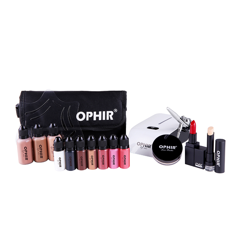 OPHIR 0.4mm エアブラシ メイクアップ システム セット 3 コンシーラー ファンデーション 2 ブラッシュ 5 アイシャドウ リップスティック セット