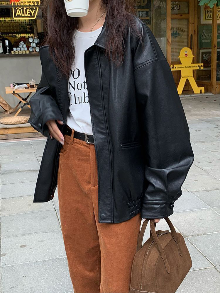 Jmprs ヴィンテージ女性 Pu ジャケット女性ハイストリート Techwear オーバーサイズフェイクレザーモトバイカーコート Bf パンクカジュアル丈アウター