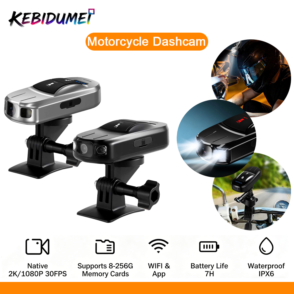 KEBIDUMEI 2K HD DVR オートバイカメラ IPX6 防水 100° 角度ダッシュカムオートバイバイクヘルメットカム自転車バイク WiFi 接続