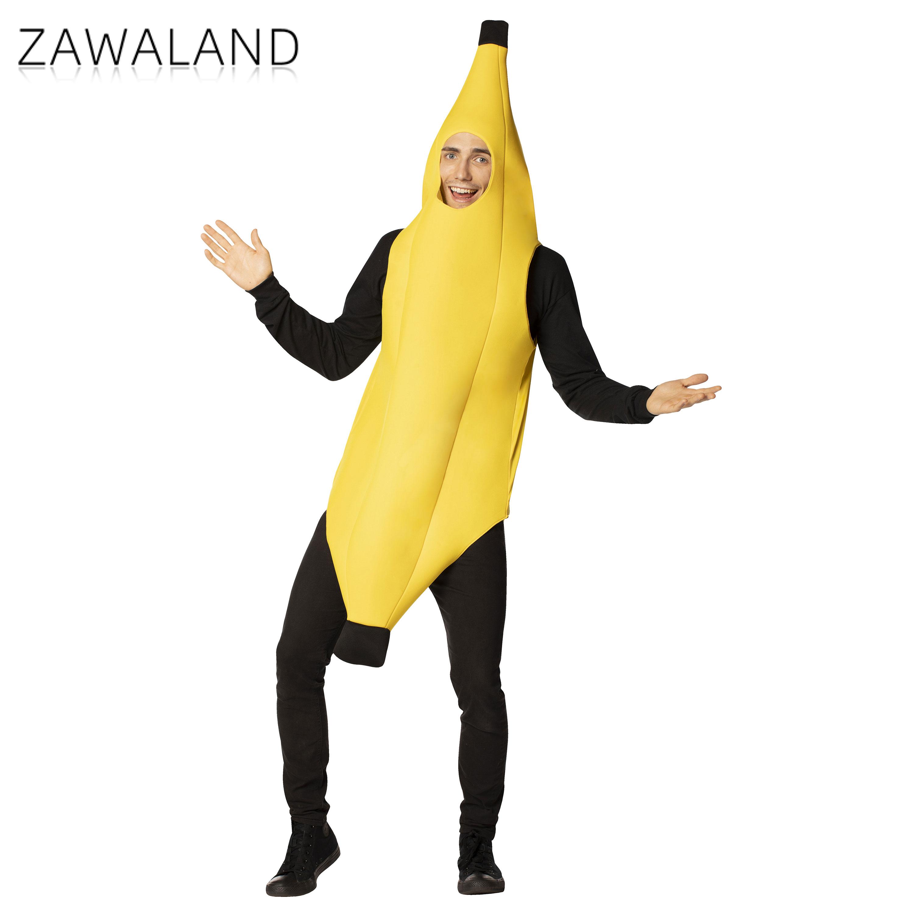 Zawaland コスプレバナナ食品衣装おかしいホリデーパーティースーツ女性男性ジャンプスーツカーニバルカバーオールショー変装服
