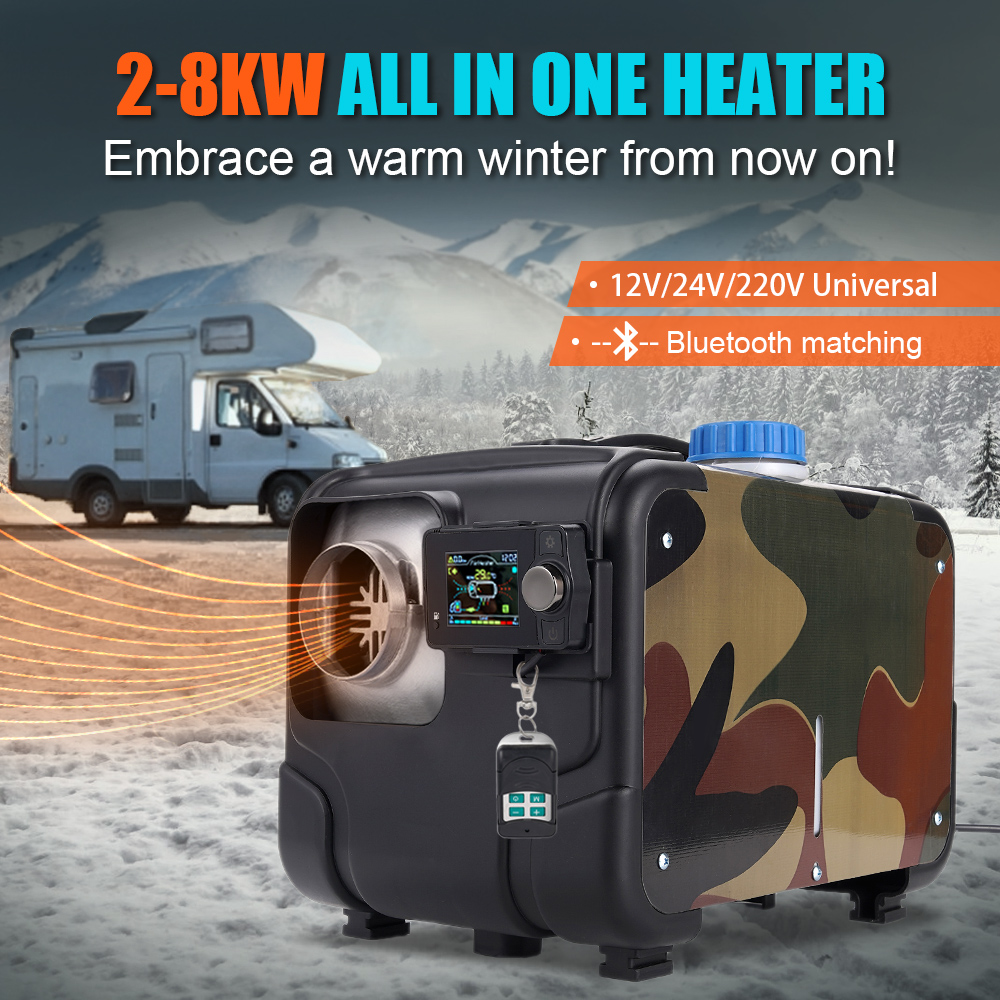 2/8KW 駐車ディーゼルヒーターエアヒーター 12V/24V/220V 液晶スイッチサイレンサー付き車トラックボート RV 冬暖房ヒーター