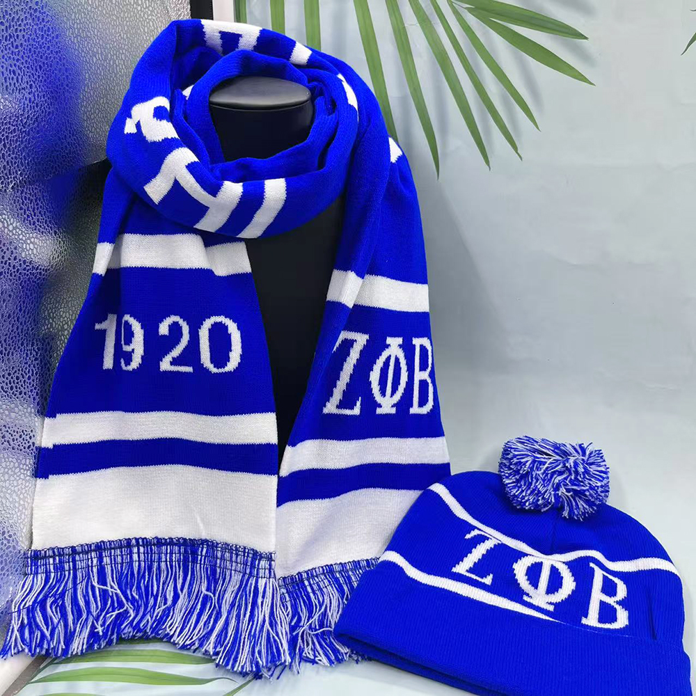 Zeta Phi Beta 1920 ギリシャ語アルファベット 女子学生クラブ パーティー シスターズ ギフト ブルー ホワイト スカーフ ハット セット