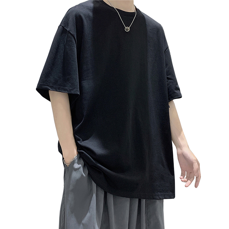 特大夏半袖メンズ Tシャツ新ファッション固体ルーズ O ネック Tシャツメンズ綿ヒップホップストリートトップ Tシャツ 5XL