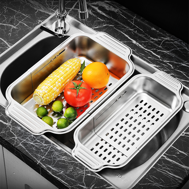 LFGB 認証 304 ステンレス鋼キッチンシンクストレーナースケーラブル野菜肉洗面器家庭用食器容器