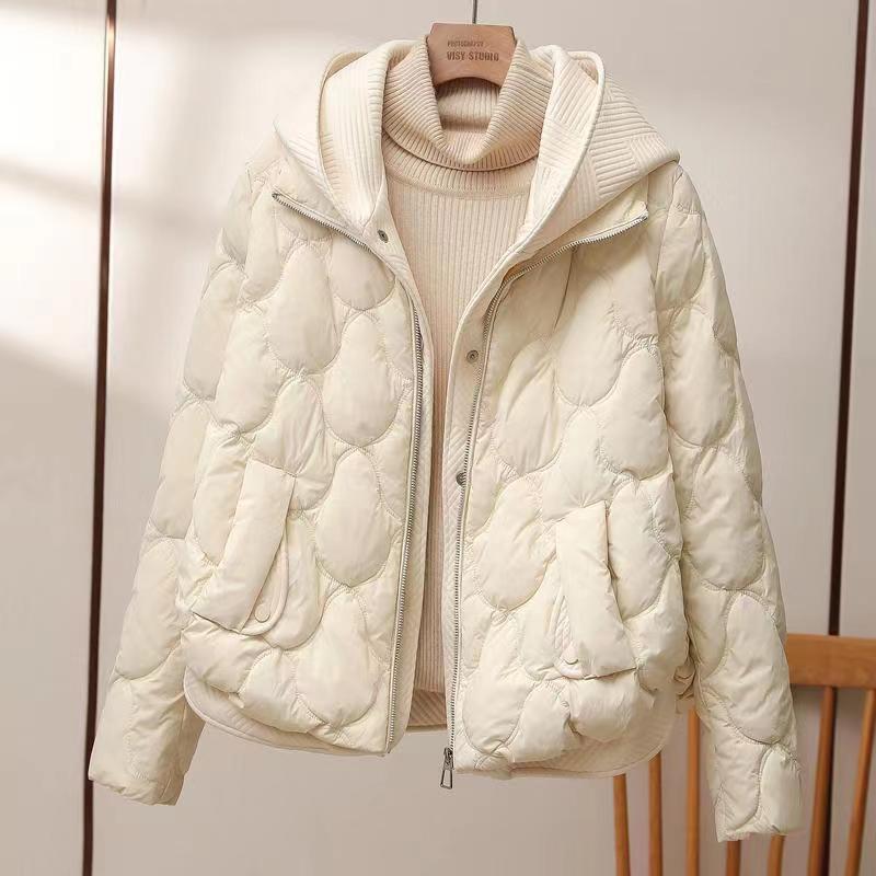 ファッション新暖かいパーカーコート上着女性服偽ツーピース綿パッド入りキルティング冬のジャケット女性