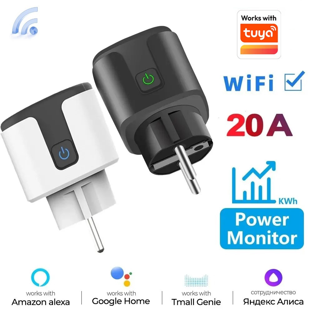 スマートソケット EU 16A/20A AC100-240V Wifi スマートプラグ電源コンセント、Alexa Google ホーム音声コントロールは Tuya スマートライフアプリで動作します