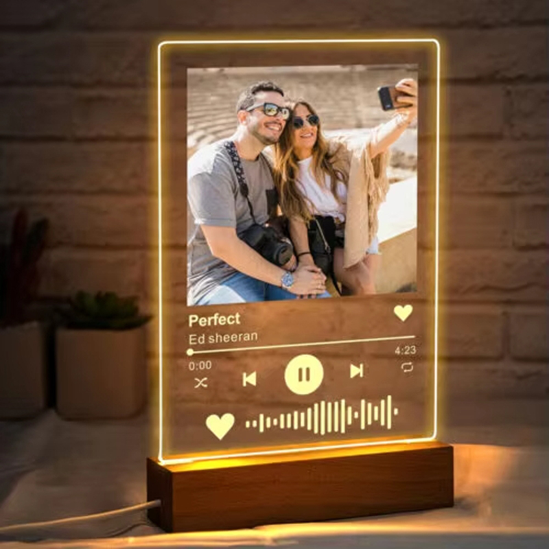 パーソナライズされたアクリル Spotify 音楽写真プラーク LED ナイトライト付きカスタム母の日ギフトフォトフレームカスタムカップルギフト