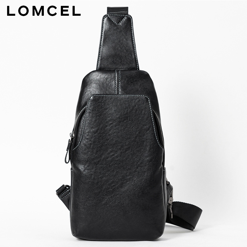 LOMCEL 本革メンズショルダーバッグ、夏のおしゃれな新モデル、トップグレイン牛革メンズクロスボディバッグ、トレンディでカジュアル