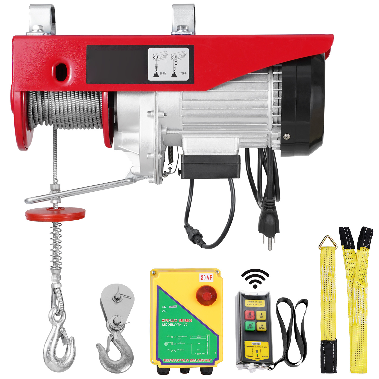 SucceBuy 1320/1760/2200LBS 電気ケーブルホイストウインチ ワイヤレスリモコン付き