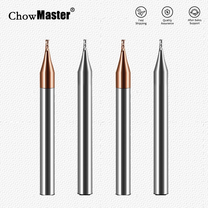 Chowmaster マイクロ超硬エンドミル 0.2-0.9 ミリメートル 2 フルート 4 ミリメートルシャンク 50 ミリメートル長さフラットタングステンカーバイドミニフライスカッター金属用
