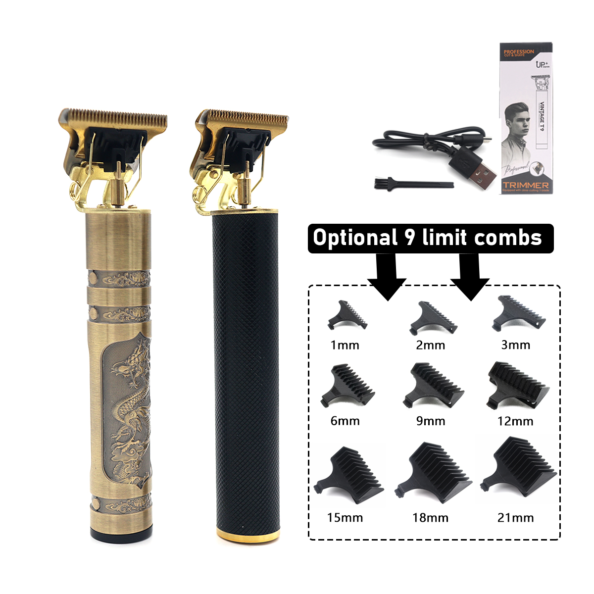 プロフェッショナル T9 ヘアトリマーマシン - USB 充電式長いバッテリー寿命ヘアカッティングマシンプロフェッショナルバリカン男性用