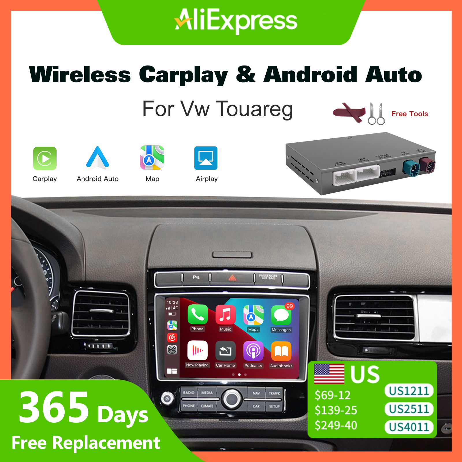ワイヤレス Carplay Android 自動 VW トゥアレグ 7P RNS850 8 インチ画面 2011-2018 ミラーリングカープレイ AirPlay マルチメディア