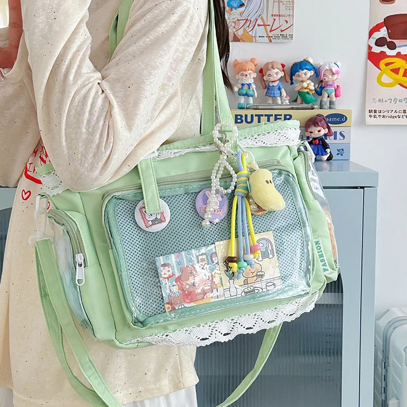 メッセンジャーバッグ かわいいリボン付き アニメ ショルダー クロスボディバッグ 甘い女の子用 トートバッグ