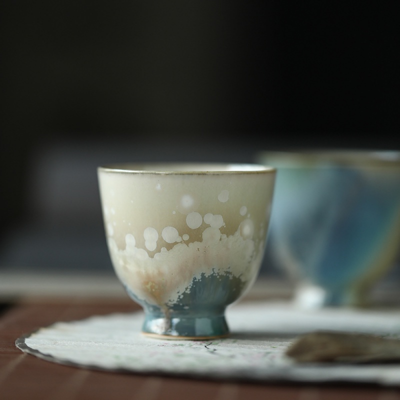 ★さん。清瓊台飛雪結晶シリーズ手作りブルーオーロラ茶碗マスターカップテイスティングカップ小ティーカップ