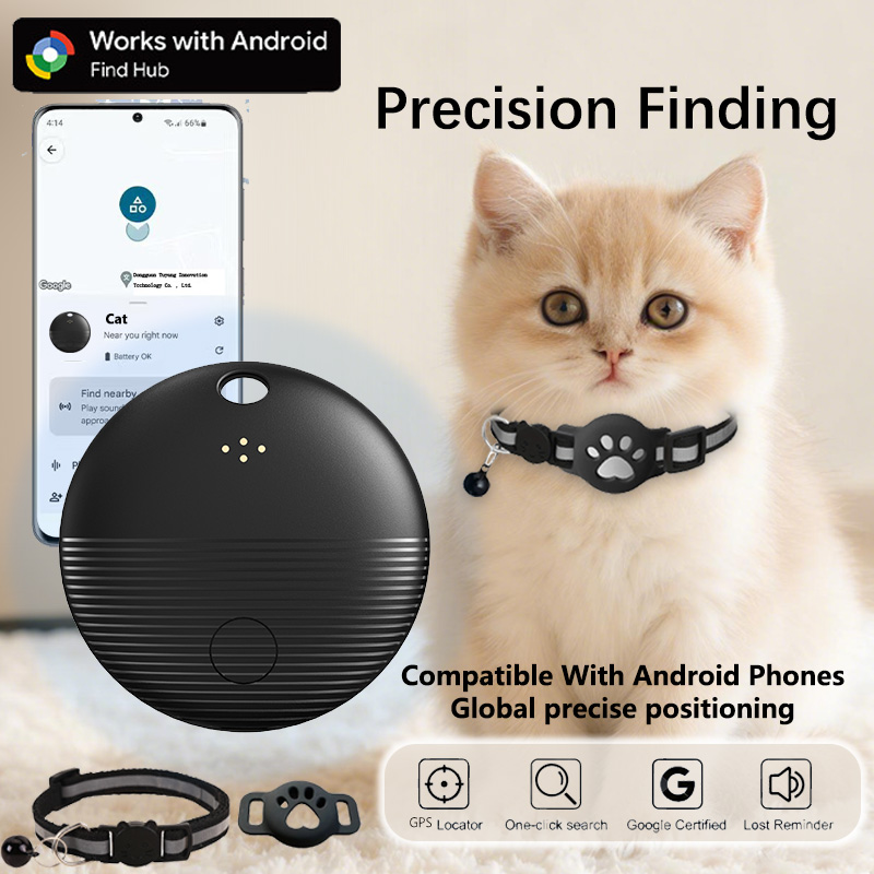 新しい紛失防止猫首輪スマートタグ GPS トラッカー保護ケース、ベル猫ネックレス付き、Android 用 Bluetooth トラッカータグ