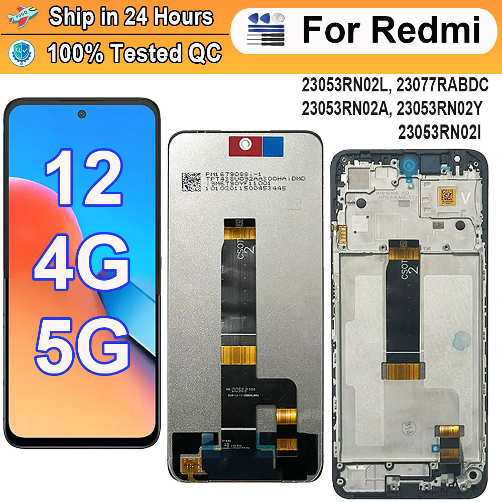 画面 Xiaomi Redmi 12 5 グラムディスプレイフレームタッチスクリーン Digiziter アセンブリ交換部品 Redmi 12 23053RN02A 液晶
