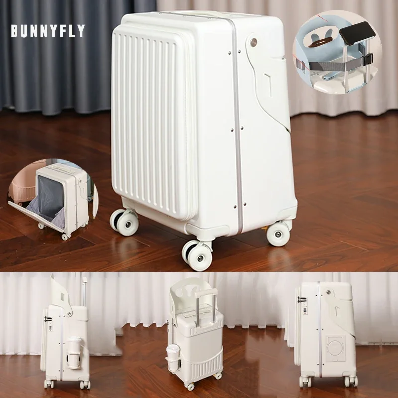 BunnyFly キッズママスーツケース 子供用シート付き 座って乗れるトロリー荷物 ベビートラベルキャリーケース 多機能 搭乗可能