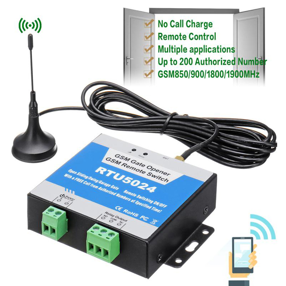 RTU5024 GSM ゲートオープナーリレースイッチワイヤレスリモコンドアアクセスロングアンテナ無料通話 850/900/1800/1900MHz ドアオープナー
