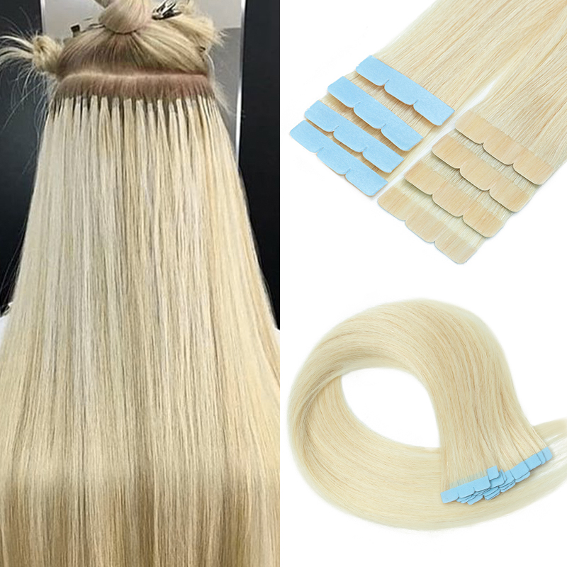 ミニテープインヘアエクステンション人毛PUスキン横糸機-レミーストレートテープインエクステンション10個用サイドヘアテープイン