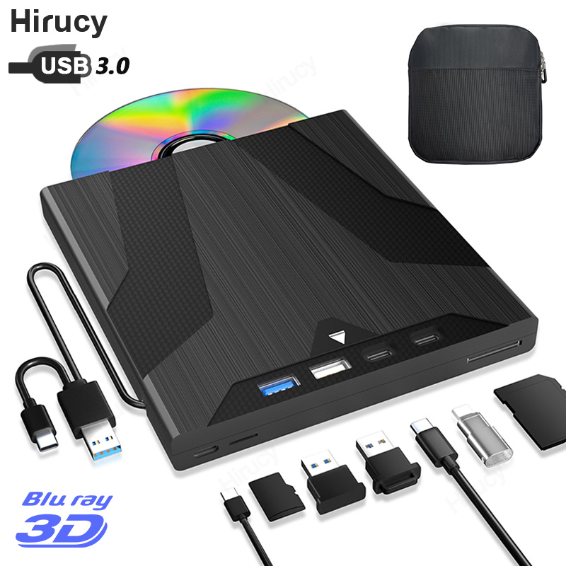7 in 1 外付けブルーレイドライブ 収納バッグ付き 吸盤タイプ CD DVD バーナーライター ブルーレイプレーヤー ノートパソコン PC Windows 11 10 MAC OS用