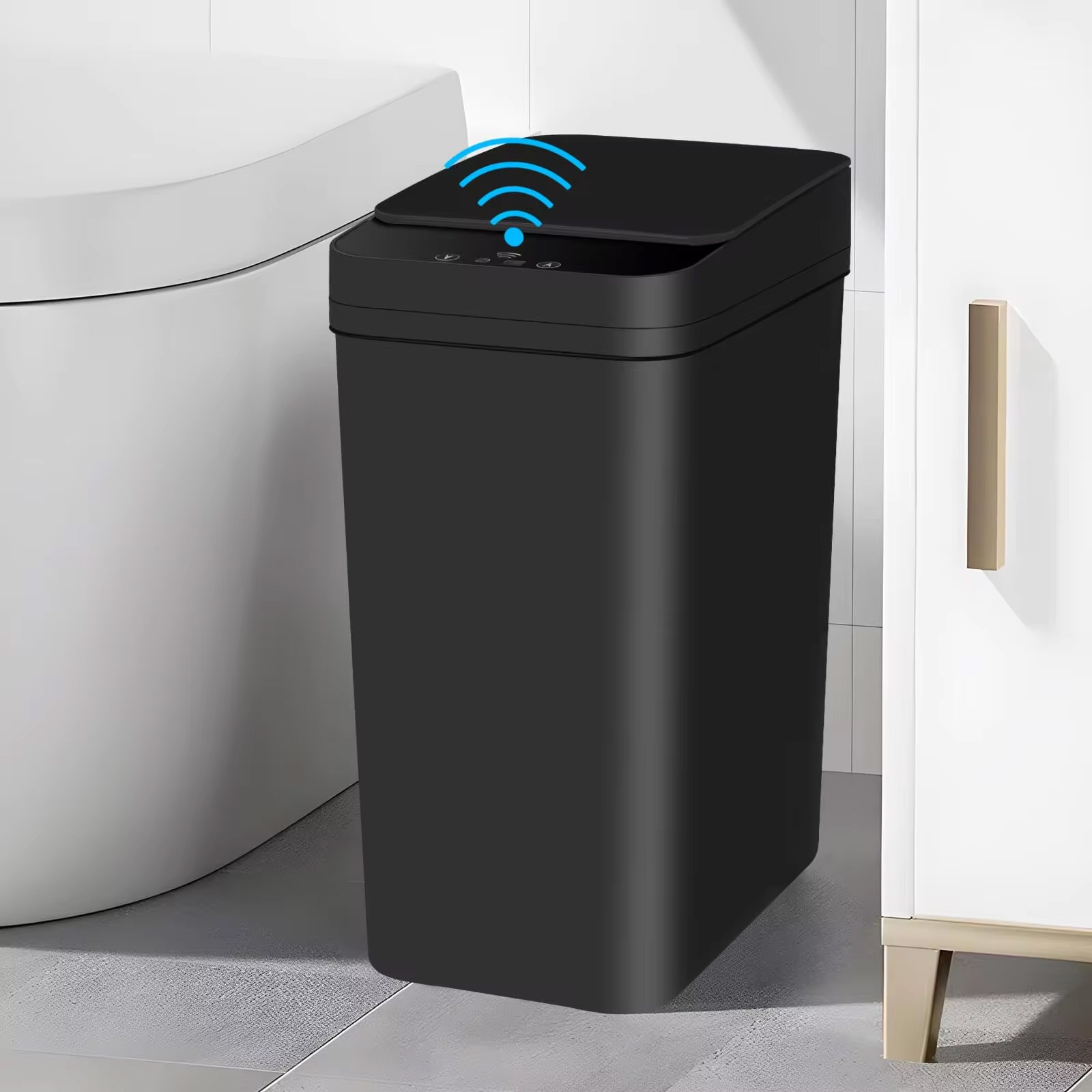 バスルームタッチレスゴミ箱、蓋付き12Lモーションセンサー起動ゴミ箱、オフィス、リビングルーム、寝室用自動キッチンゴミ箱