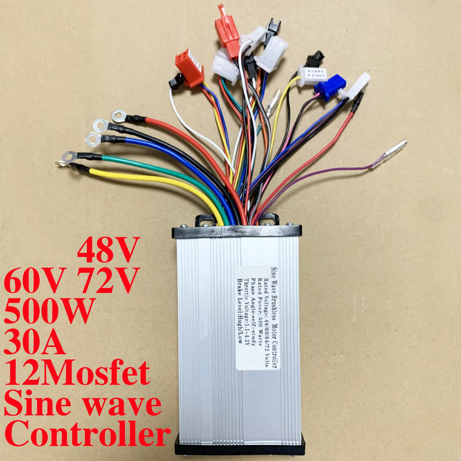 48V 60V 72V 500 ワット正弦波コントローラ 3 モード 12MOS チューブ最大電流 30A 電動自転車、オートバイ、スクーター用