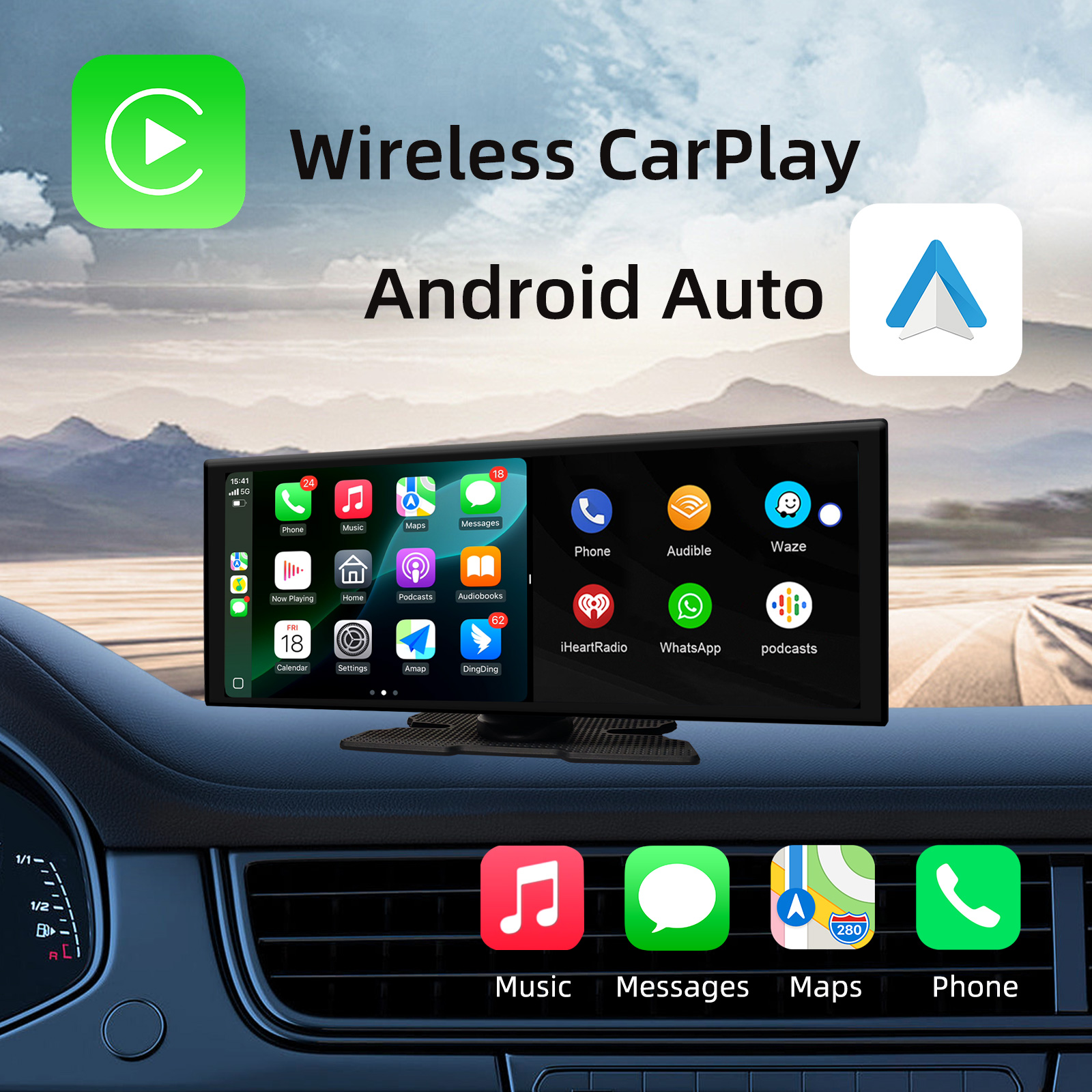 Ezonetronics ユニバーサルポータブル Carplay 車のスクリーン、カーラジオマルチメディア WIFI ビデオプレーヤーワイヤレス Carplay スクリーン