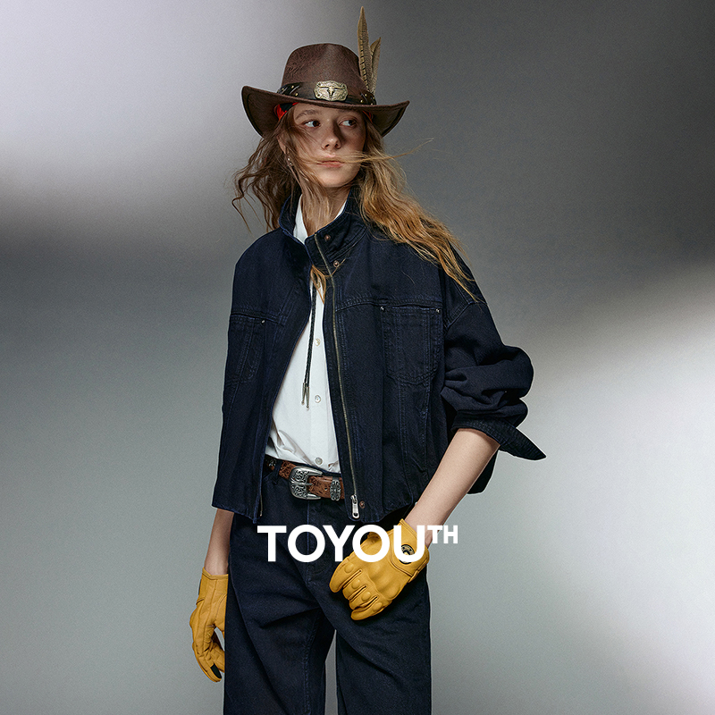 TOYOUTH 女性デニムジャケット 2025 冬の新ディープシーブルースリムフィット多用途ジャケットトップス
