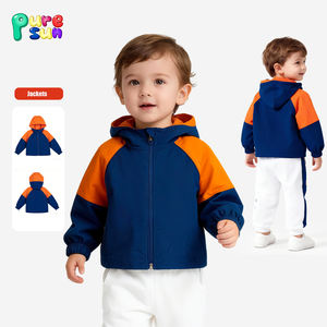 Puresun 幼児用防水ウェア おしゃれなカラーブロック キッズコート オーダーメイドプリント 男の子・男女兼用 トレンチコート フード付きジャケット