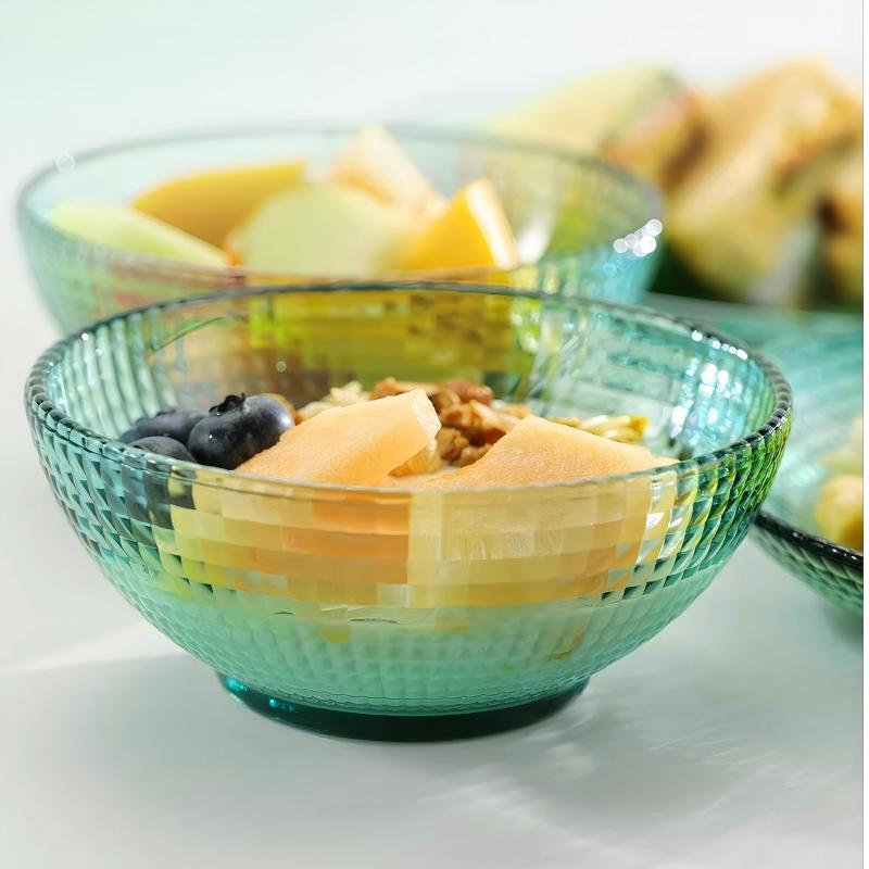 HeY LiLac 5inch Star Shining Emerald Green Checkered Heat-Resistant Borosilicate Glass Bowl 390ml for Home & Kitchen