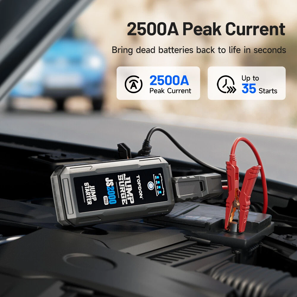 TOPDON 12V 車のジャンプスターター 2500A 車のバッテリースターター 16000mAh パワーバンクブースター自動始動装置緊急スタート