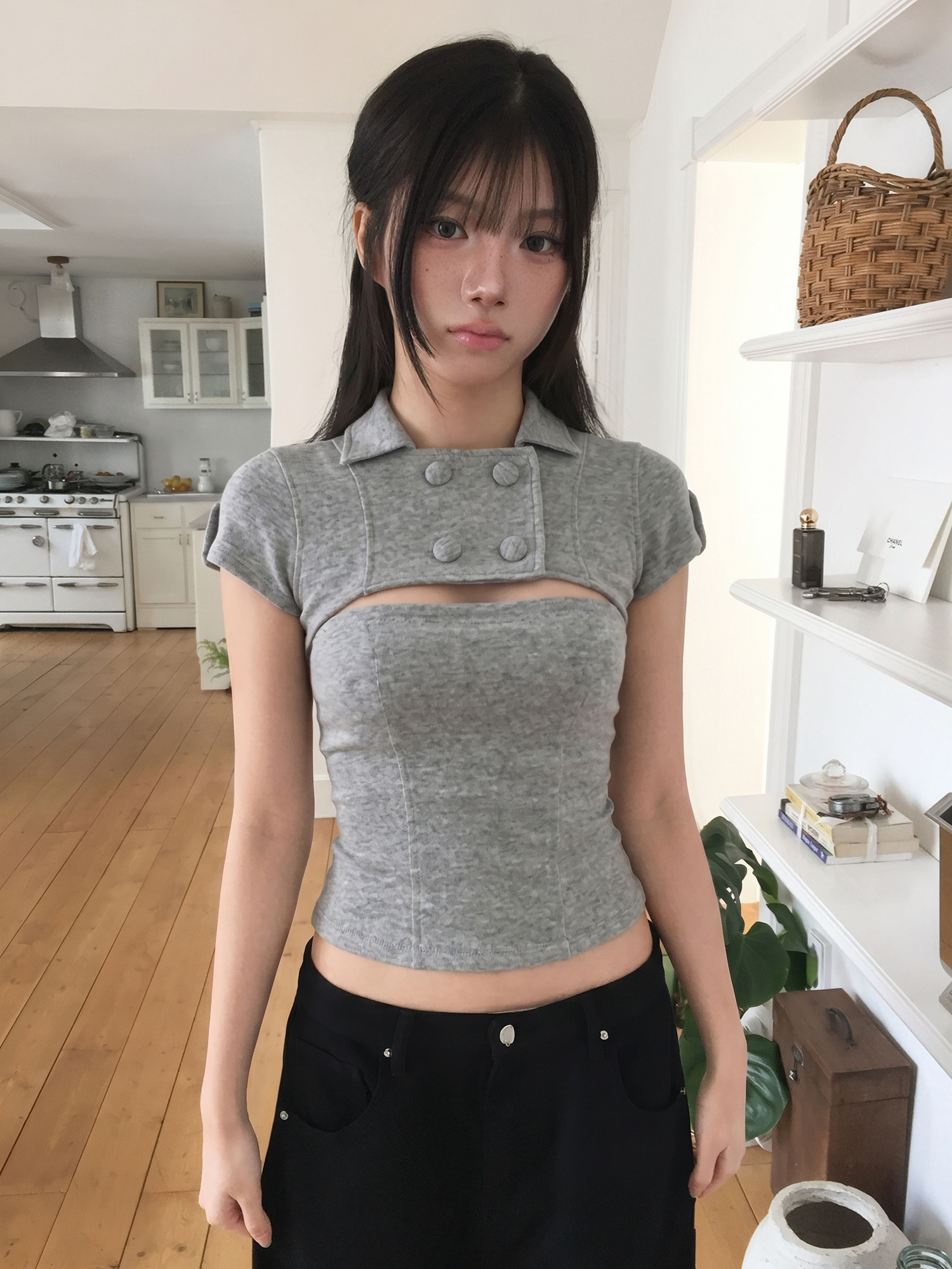 グレーフィッシュボーンチューブトップアウターウェア女性の夏の韓国スタイルINSスリムフィットショルダーベアショートカーディガン2点セットカジュアルスタイル