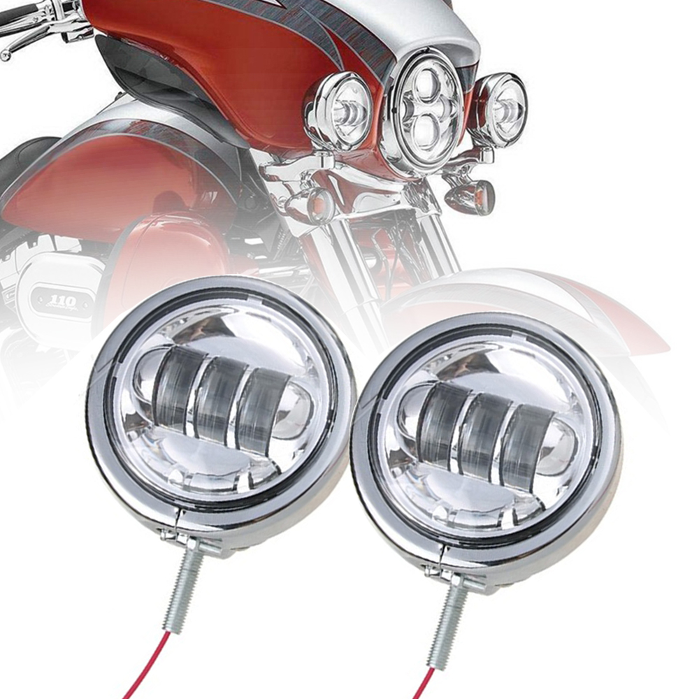 オートバイクローム 4-1/2 LED フォグパッシングランプ 4.5 インチ補助スポットライトハウジングバケットマウントブラケット付き