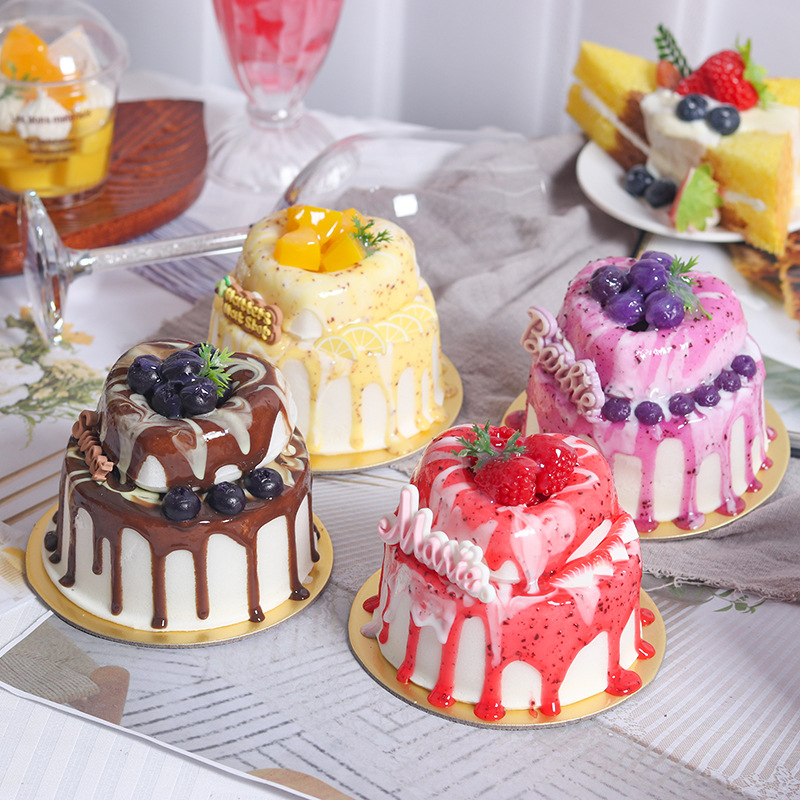 人工二重層フルーツジャムケーキモデル偽デザート食品樹脂シミュレーション現実的なケーキ小道具ディスプレイ装飾家の装飾
