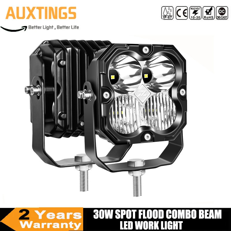 4インチ 30W キューブ LED ポッドライト、スポットフラッドコンボビームワークライト、5500K 車オフロードドライビングランプ ATV、UTV、トラック、オートバイ用