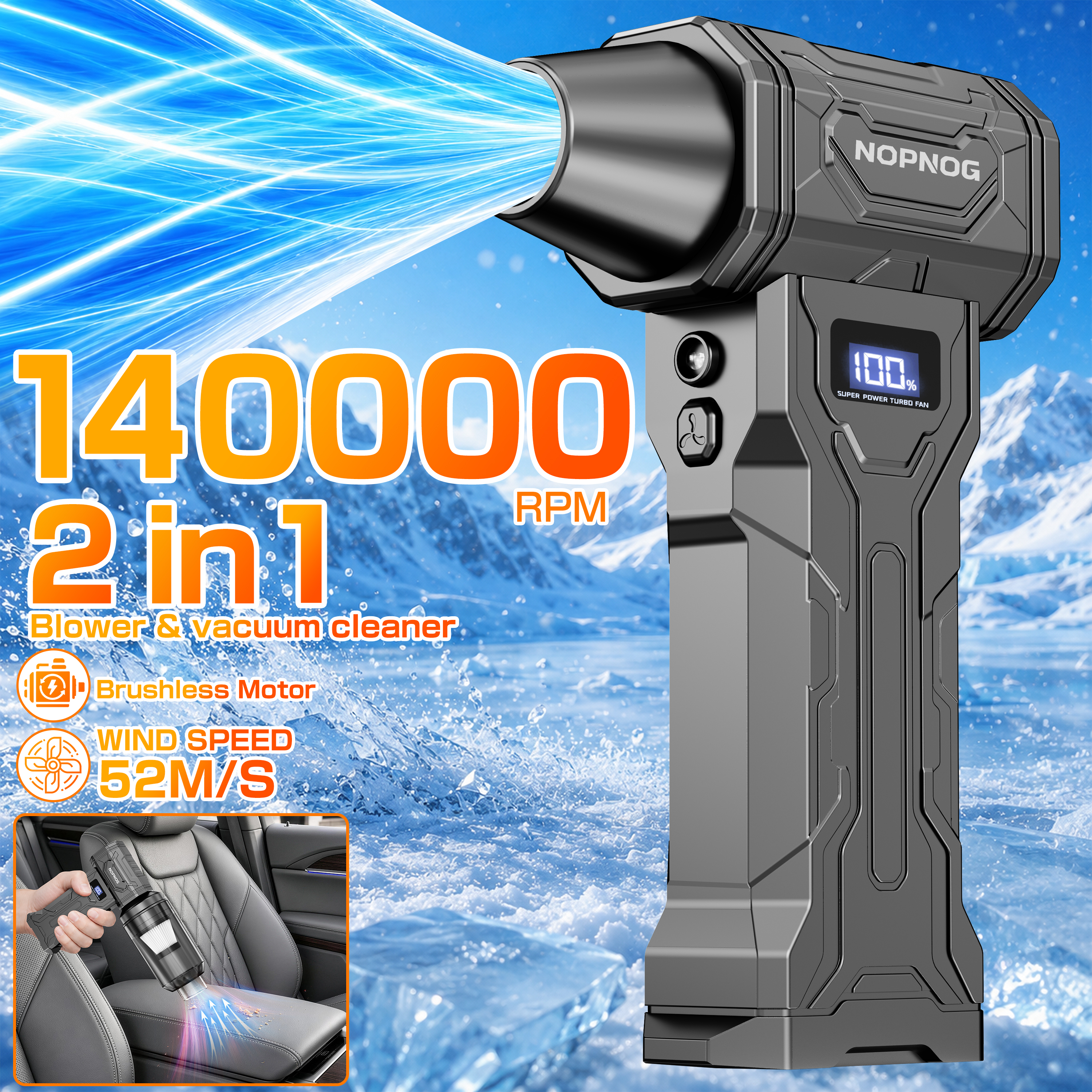 ブロワー車用掃除機ターボファンクリーニングブローツール暴力ジェットファン自動集塵機ブローと吸引2 in 1ポータブル
